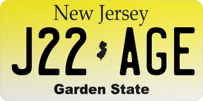 NJ license plate J22AGE