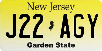 NJ license plate J22AGY