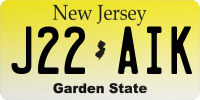 NJ license plate J22AIK