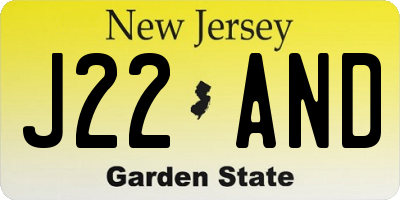 NJ license plate J22AND
