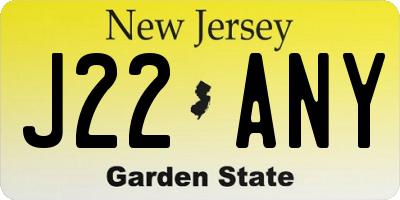 NJ license plate J22ANY