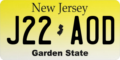 NJ license plate J22AOD
