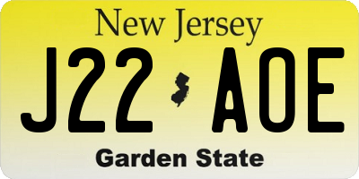 NJ license plate J22AOE