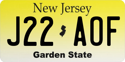 NJ license plate J22AOF