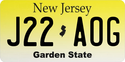 NJ license plate J22AOG