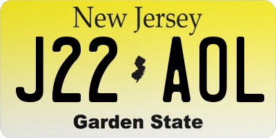 NJ license plate J22AOL