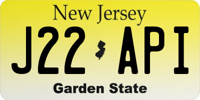 NJ license plate J22API
