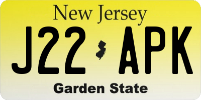 NJ license plate J22APK