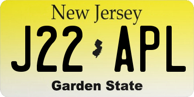 NJ license plate J22APL
