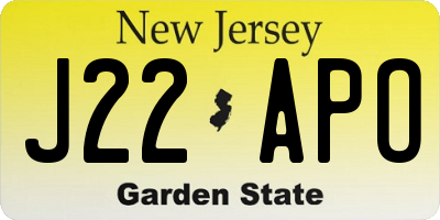 NJ license plate J22APO