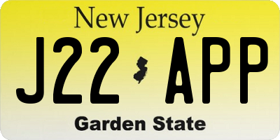NJ license plate J22APP