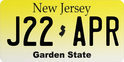 NJ license plate J22APR