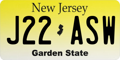 NJ license plate J22ASW