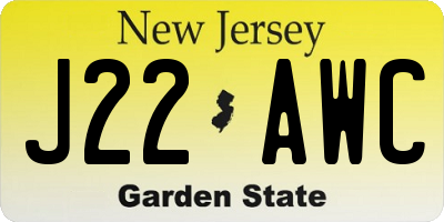 NJ license plate J22AWC