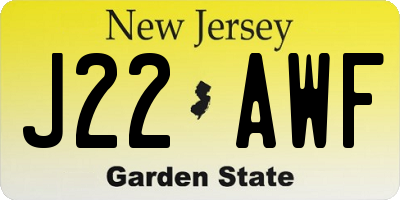 NJ license plate J22AWF