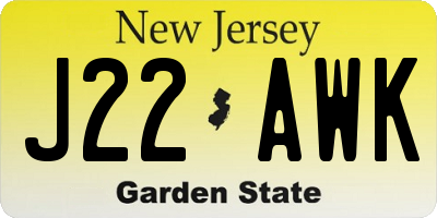 NJ license plate J22AWK