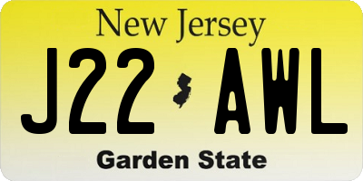 NJ license plate J22AWL