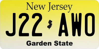 NJ license plate J22AWO