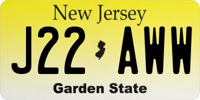 NJ license plate J22AWW