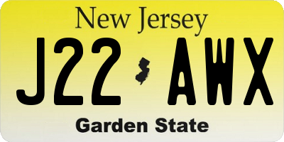 NJ license plate J22AWX