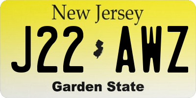 NJ license plate J22AWZ