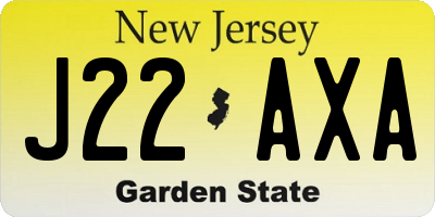 NJ license plate J22AXA