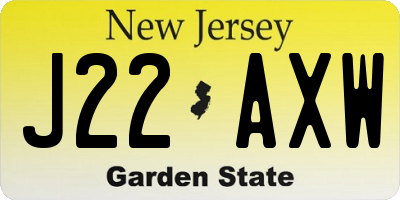 NJ license plate J22AXW