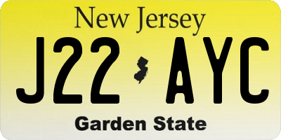 NJ license plate J22AYC