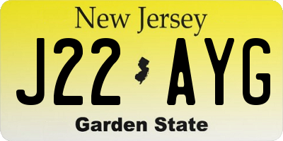NJ license plate J22AYG