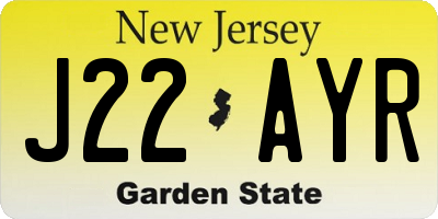 NJ license plate J22AYR