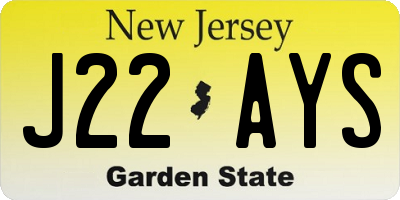 NJ license plate J22AYS