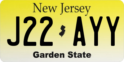 NJ license plate J22AYY
