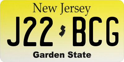 NJ license plate J22BCG