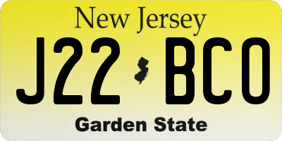 NJ license plate J22BCO