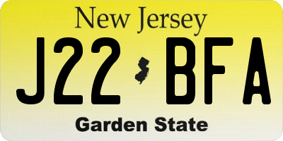 NJ license plate J22BFA