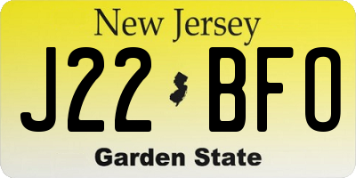 NJ license plate J22BFO