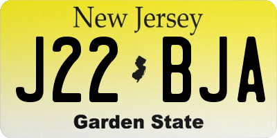 NJ license plate J22BJA