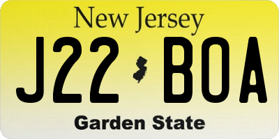 NJ license plate J22BOA