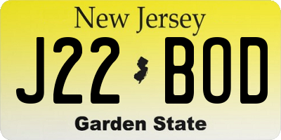 NJ license plate J22BOD