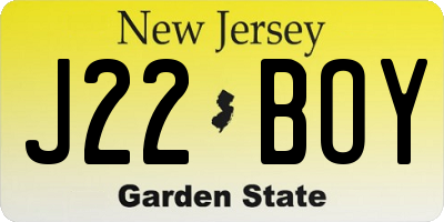 NJ license plate J22BOY