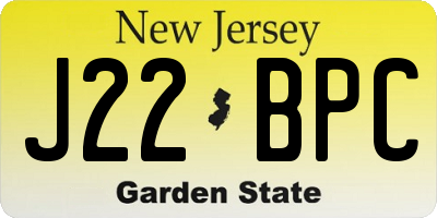 NJ license plate J22BPC