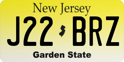 NJ license plate J22BRZ