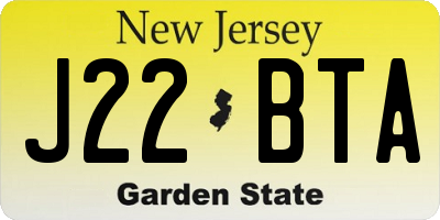 NJ license plate J22BTA
