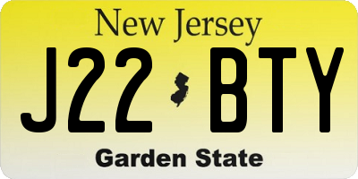 NJ license plate J22BTY
