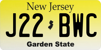 NJ license plate J22BWC