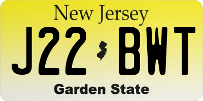 NJ license plate J22BWT