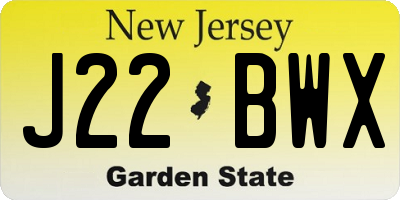 NJ license plate J22BWX