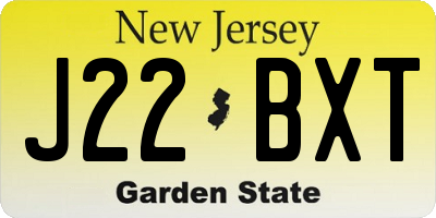 NJ license plate J22BXT