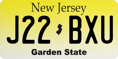 NJ license plate J22BXU