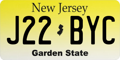 NJ license plate J22BYC